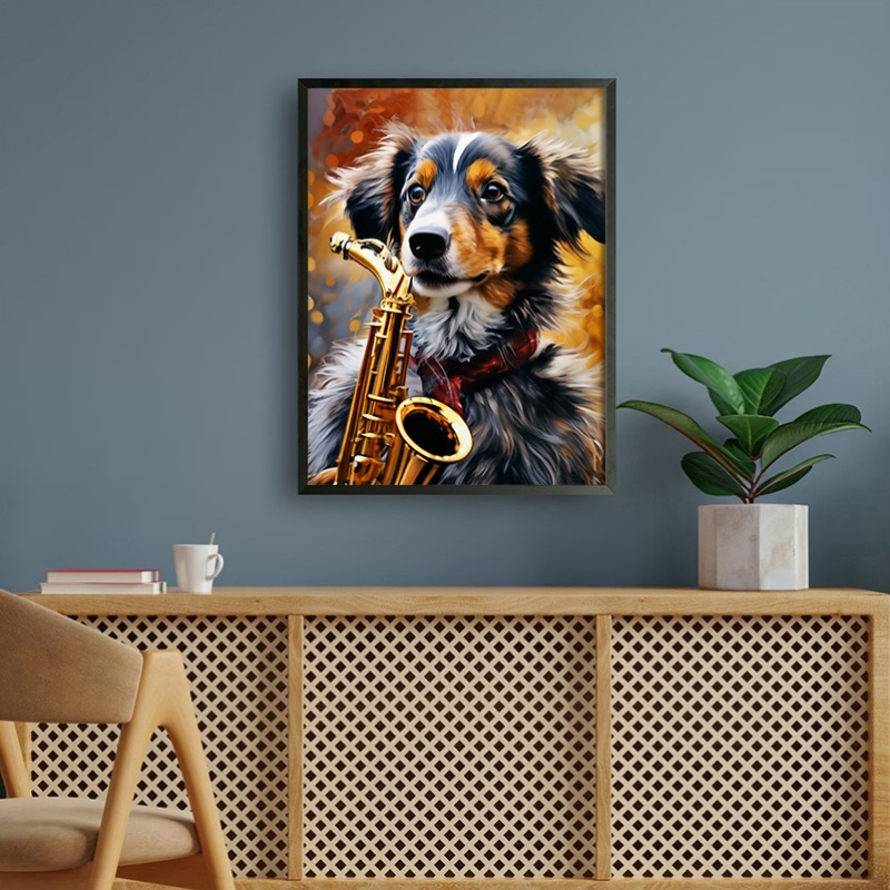 music dog canvas art print framed pine wood aluminum animal Temu