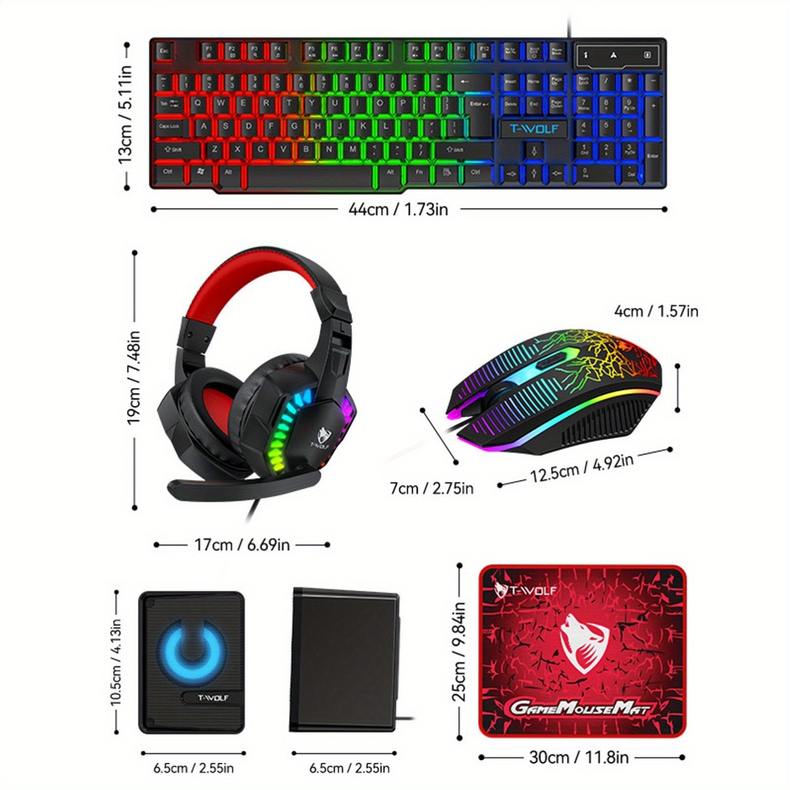 TF880 Complete Wired Gaming Set: Perfectly Compatible with PC, Laptop, And Console, Featuring an Anti-Slip Mouse, Sturdy Mouse Pad, Comfortable Headset, Dreamlight Keyboard, And Versatile Speaker with USB Power, 3.5Mm Output, Dual Diaphragm