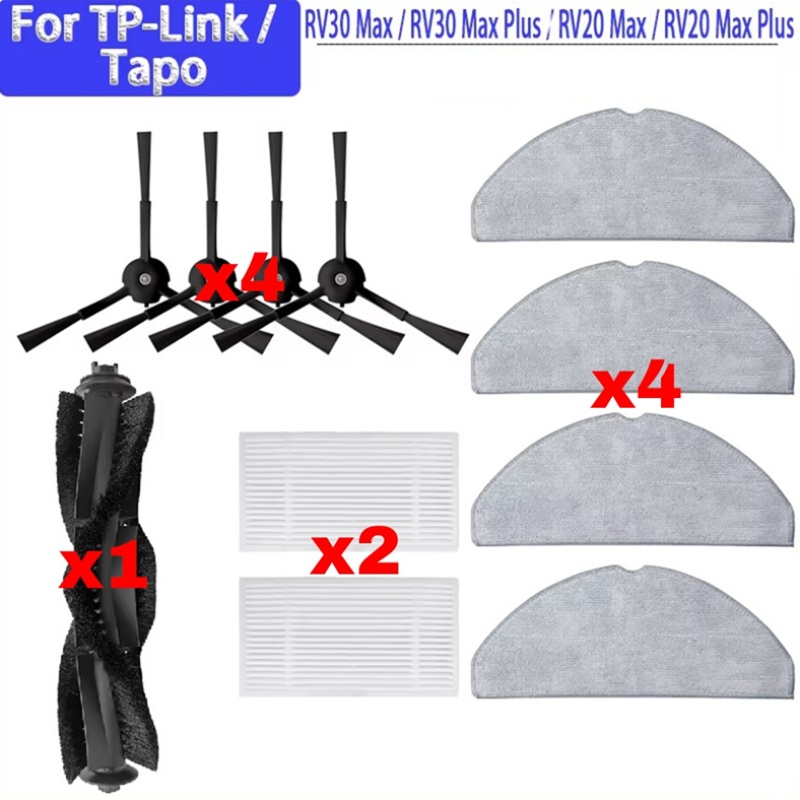 TEMU Replacement Parts Additions Kit For Tapo Rv20 Max & Rv20 Robot Vacuum Mop, Consumable Set Includes Anti- Main Roller Brush, Edge Side Brushes,