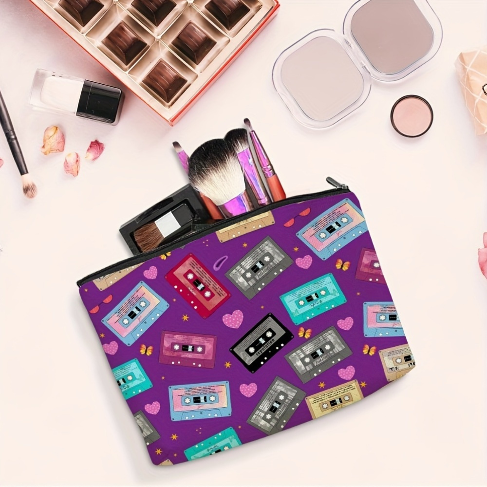 Make-up-Tasche Für Musikfans – Weiß, Mittelgroß (25x17 Cm), Mit Musik-Druck, Perfekt Als Geschenk Für Frauen & Mädchen