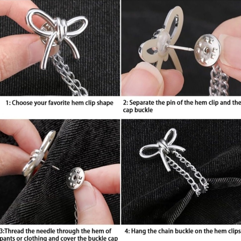 TEMU 6pcs Multi-functional Clothing Clips, For Hem Trimming, Metal Star Heart Bow (random Pattern), Suitable For Shirts, Clothes, Pants, For Trimming