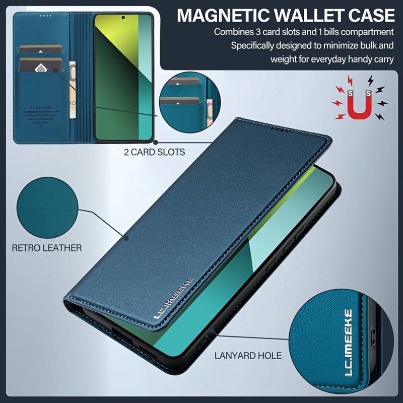 Custodia A Libro In Pelle PU Per Xiaomi Redmi 13C 4G - Portafoglio Con Chiusura Magnetica E Slot Per Carte, Blu