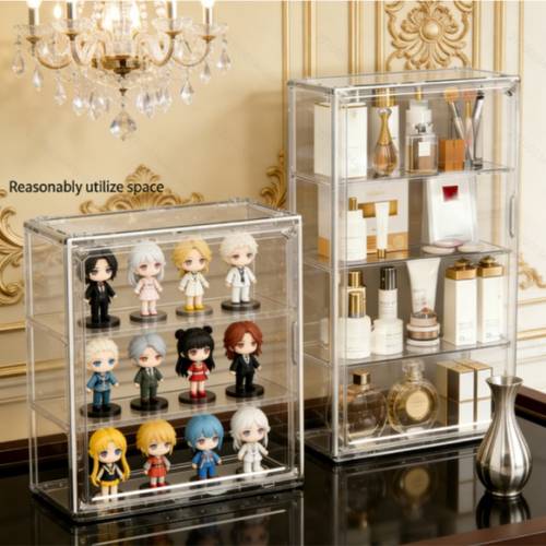 Three-Tier Clear Display Case with Magnetic Doors - Heavy-Duty Acrylic Construction, No - Transparent Showcase Suitable for Stores, Home Offices, and Collectibles - Space-Saving Organizer