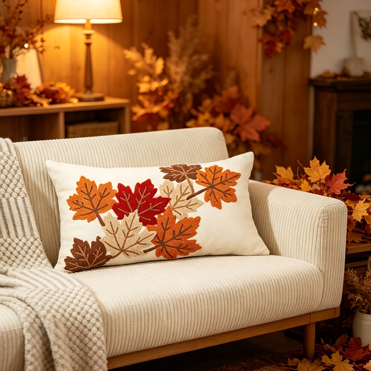 TEMU 1pc Autumn Maple Leaf Pattern Craft Cushion Pillowcase, , Universal For Sofa And Bed Home Decor, Pillow Insert Not Included