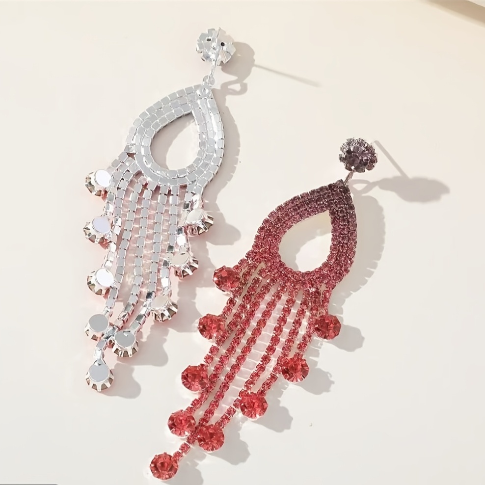 Long Tassel & Water Drop Outline Earrings, Fashion Statement
