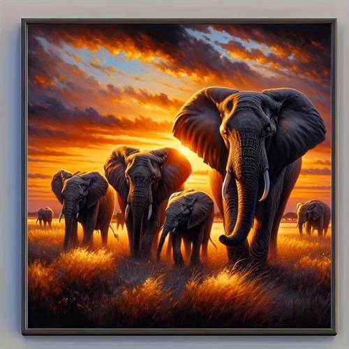 5 Painting Set, African Elephant Scene, Painting, Embroidery Kit, Decoration, Acrylic , Frameless 50 X 50Cm/19.68 X 19.68Inch