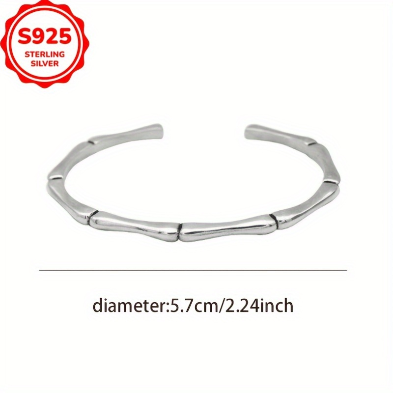 925 Silver Bamboo Node Bracelet - Adjustable Open Ended Bangle