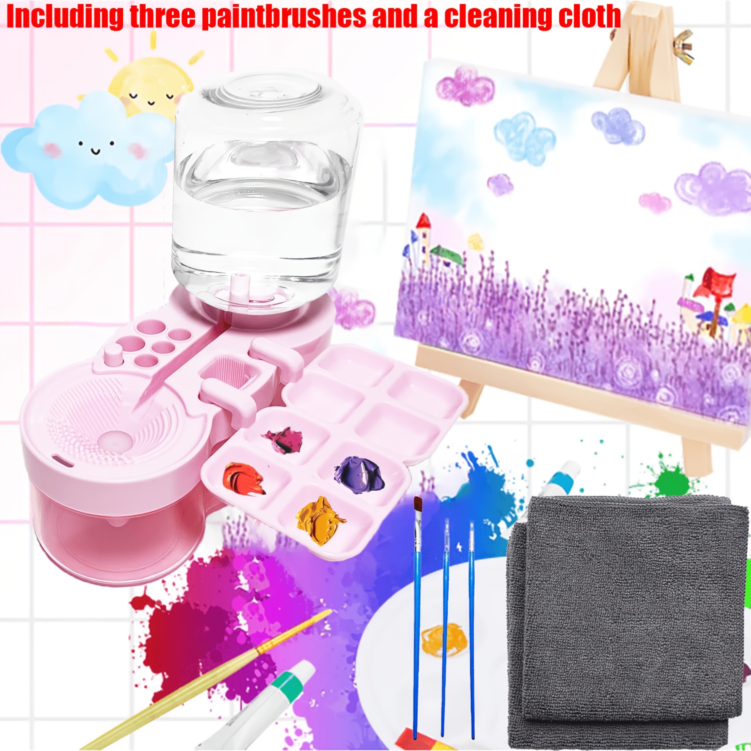 TEMU Paint Brush Cleaner Tool, Washing , Water Cycle Watercolor Brushes Rinser With Holder And Palette, With Cleaning Cloth, Laboratory Tube Cleaning