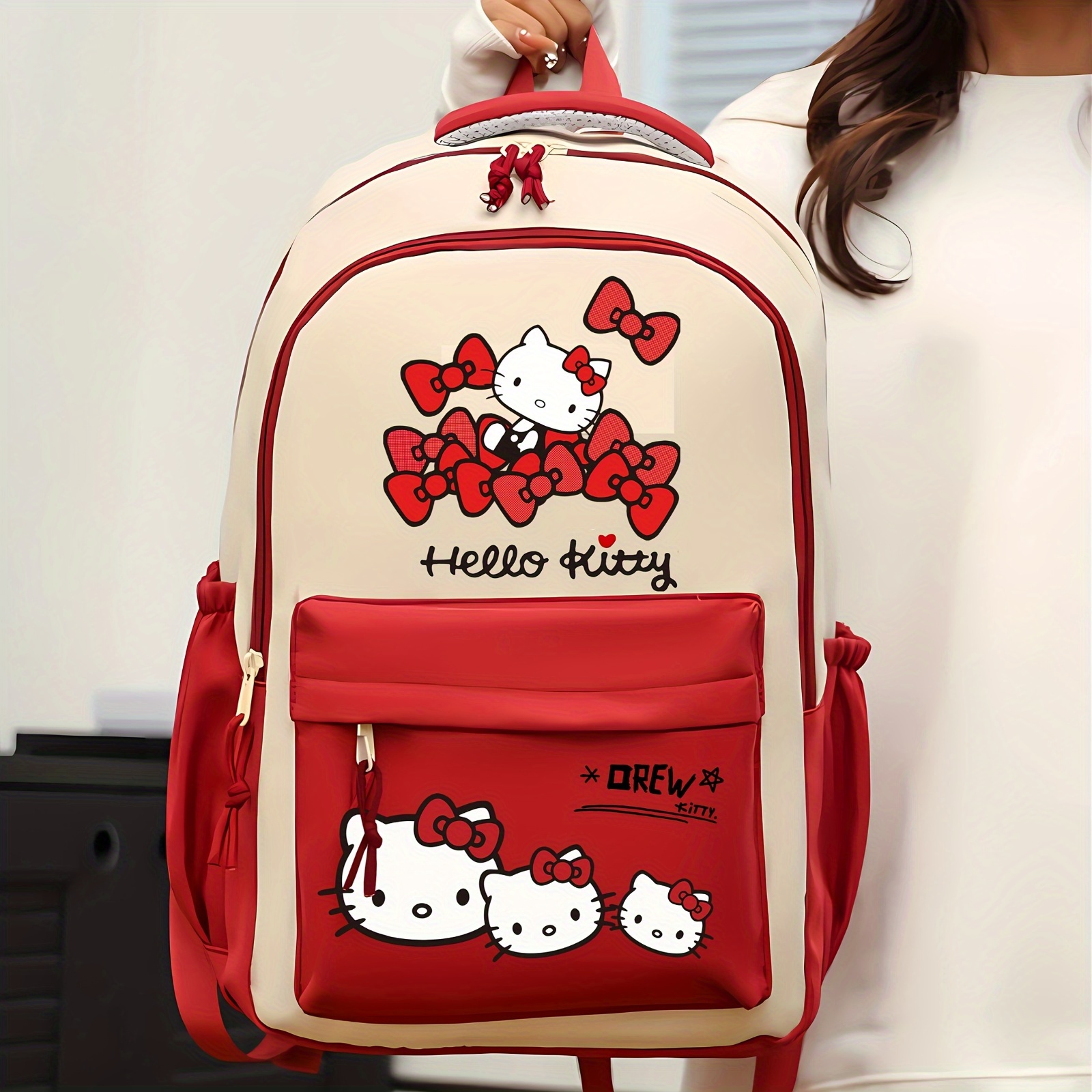     backpack cartoon cute large capacity backpack lightweight outdoor travel backpack new year gift christmas gift gift for girlfriend red backpack with multiple compartments adjustable shoulder straps suitable for   fans details 2
