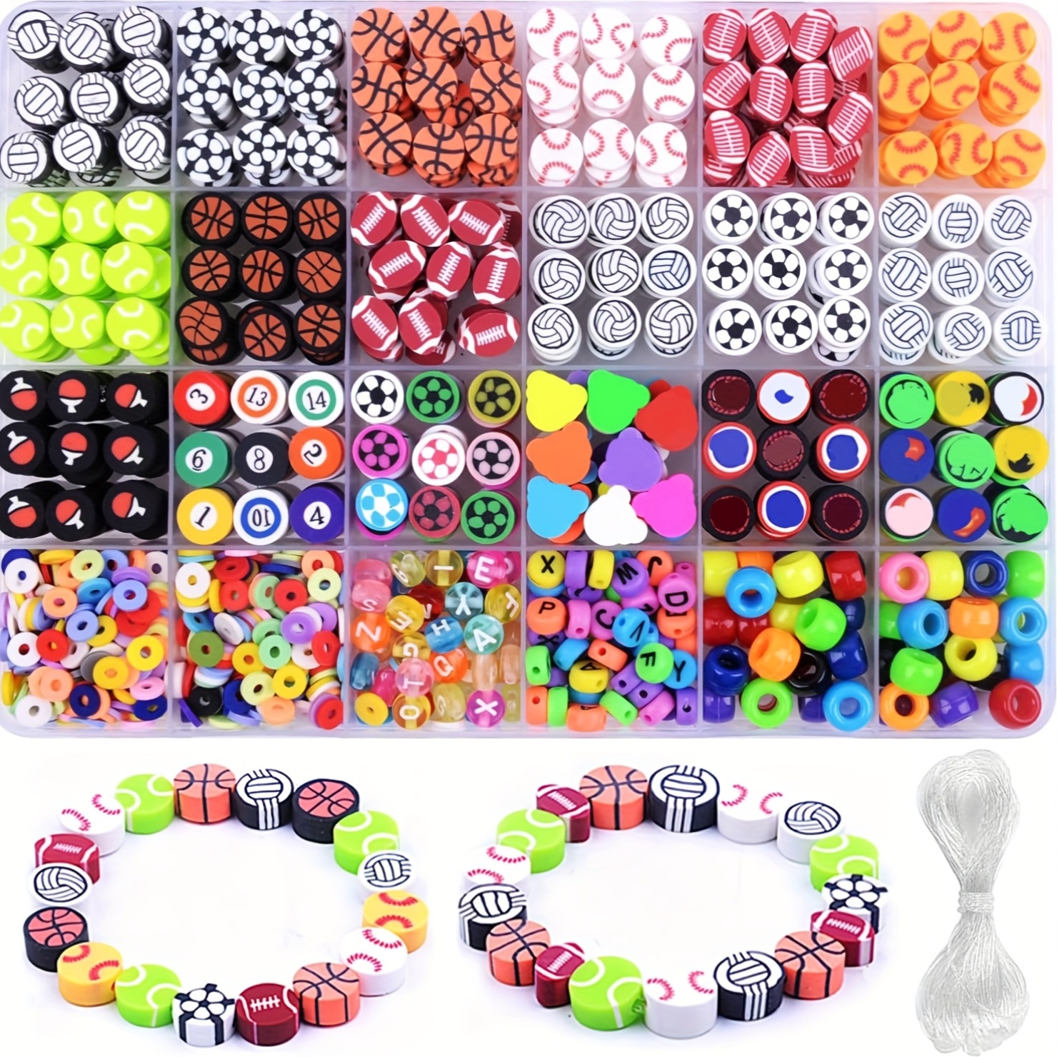 DIY 1000 Polymer Clay Bead Bracelet Making Kit with 24 Styles of Cute and  Fun Beads Volleyballs, Softballs, Basketballs, Footballs, and