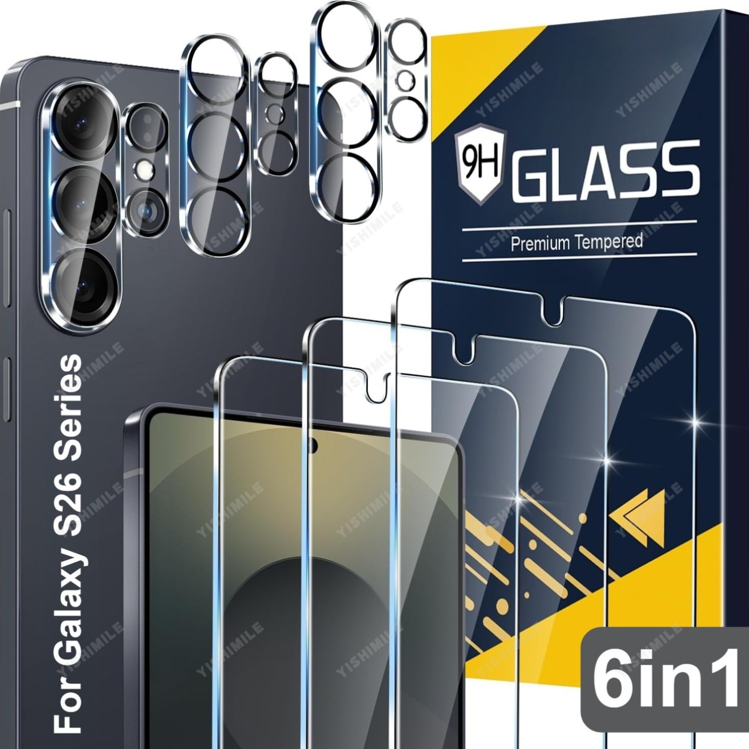 E-shop 3 Stück HD Bildschirmschutzfolie + 3 Stück Kameralinsenschutz, Kompatibel mit for Samsung Galaxy S22 S23 S24 S25 S26 Plus Edge FE Ultra, 9H