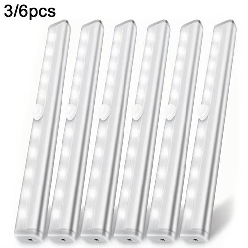 3 6 pack led motion sensor lights 10 led closet battery operated lights stick on anywhere magnetic night light bar led indoor for closet stairs wardrobe under cabinet christmas gifts
