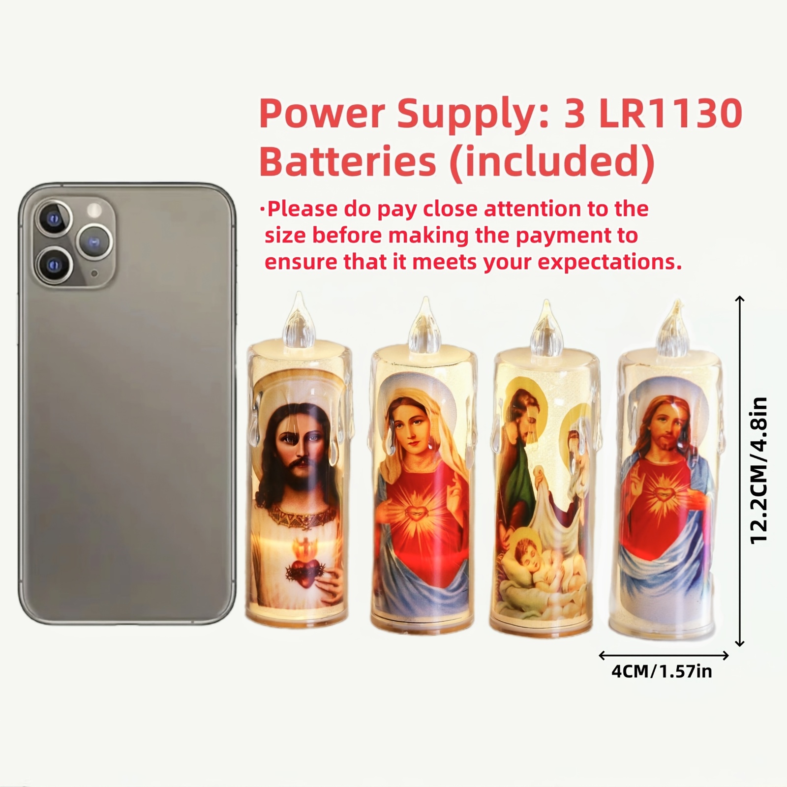 4pcs Religious LED Prayer Candles - Sacred Art Designs with Jesus, Mary, and Angels, Safe & Silent, Battery Operated, Perfect for Home Decor, Holiday, Birthday, and Church Ceremonies, Holiday Decor | Serene Atmosphere | Durable Plastic Candles, Christmas Decorations