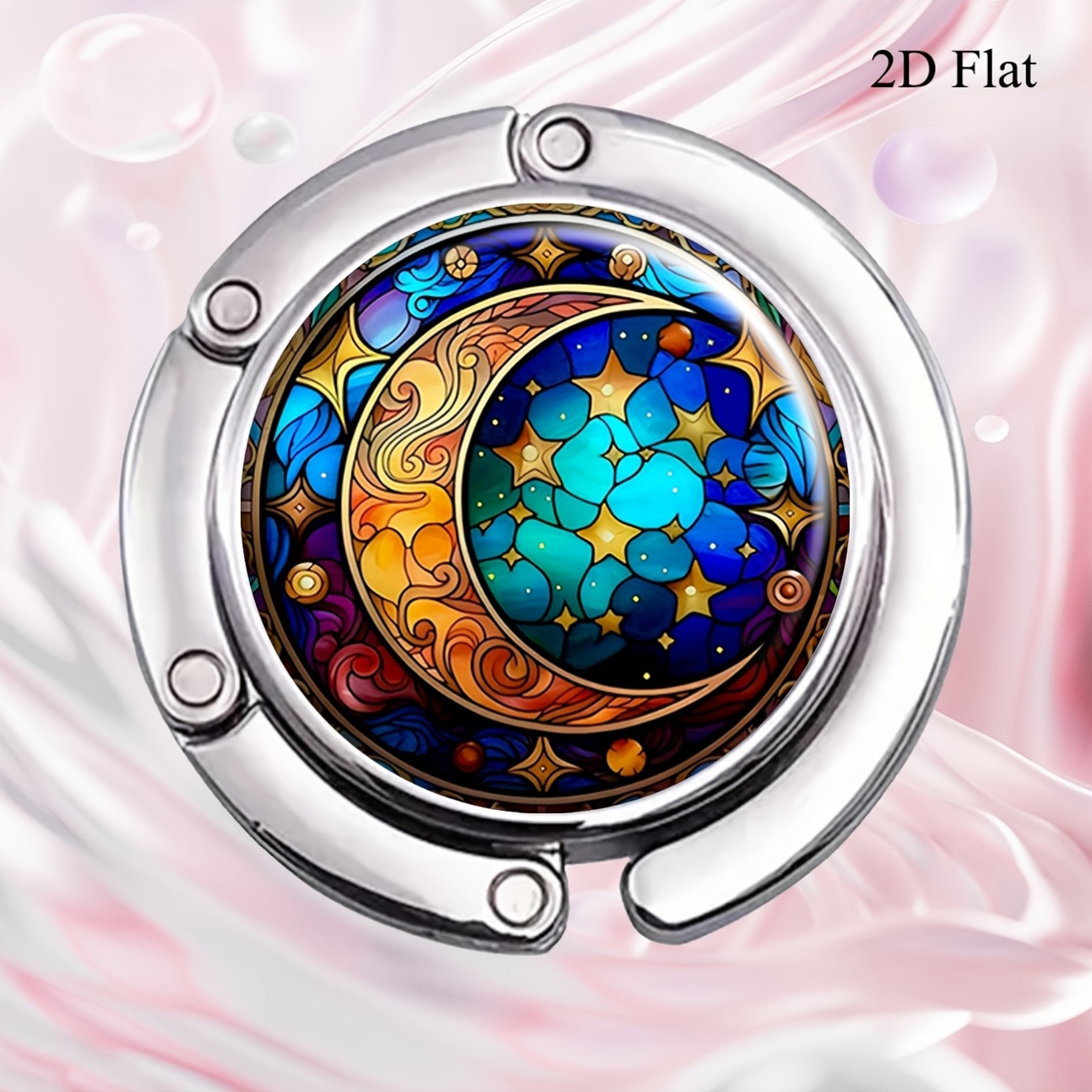 2D Cosmic Moon and Star Stained Glass Art Purse Hook