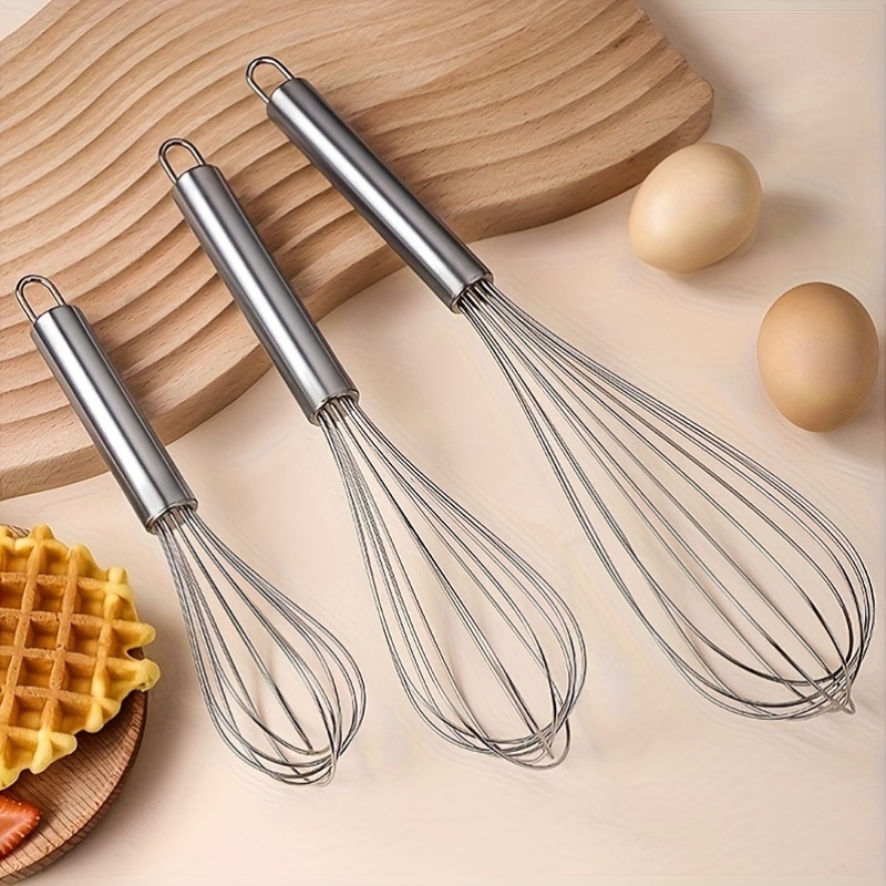 3er-set/1 stück edelstahl-schneebesen mit dickem draht und stabilem griff zum kochen, zum eierklopfen, rühren, mischen, kneten und schäumen