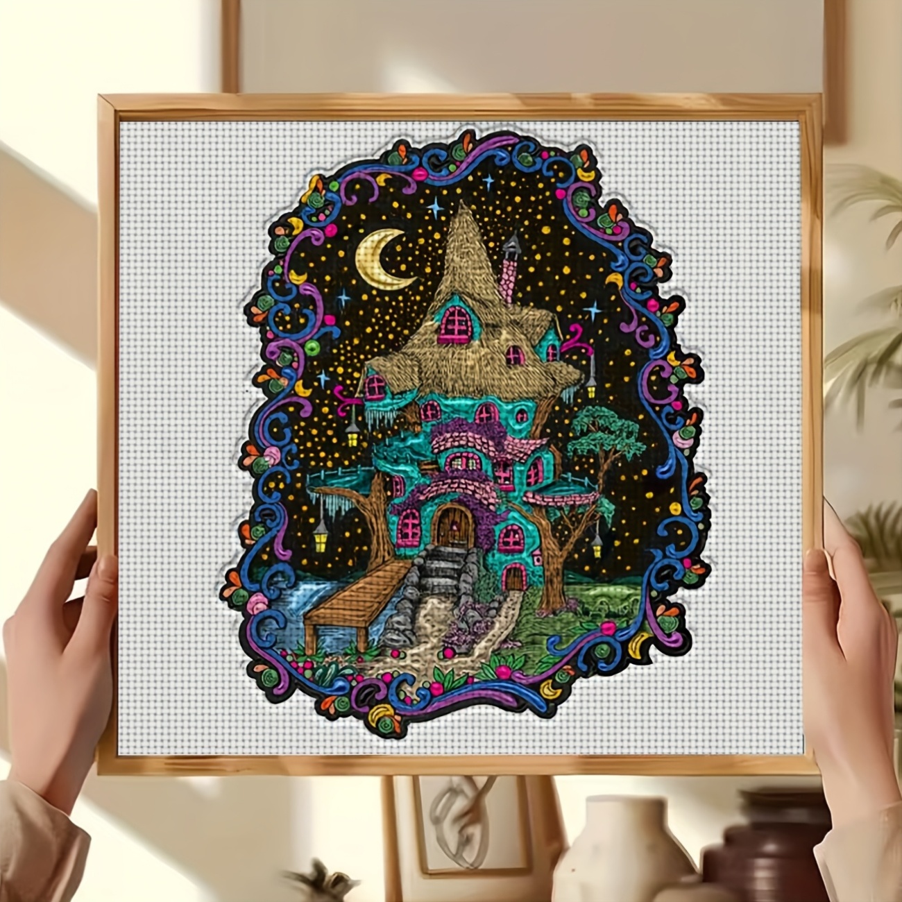 Printed Cross Stitch Kit, "Dreamy Colored House" Pattern for Beginners