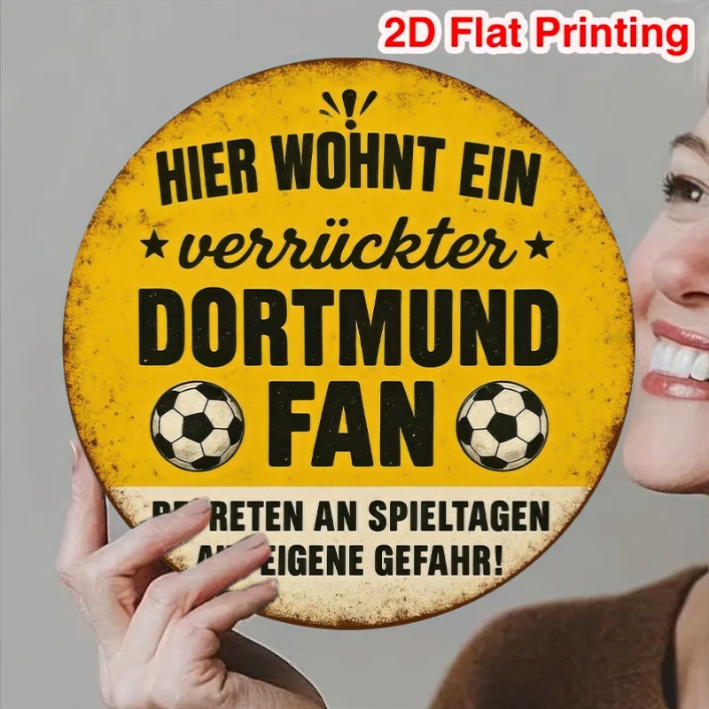 TEMU 2d Flat - [2d Flat] A Vintage Aluminum Wall Decoration Measuring 20x20 Cm, Featuring A Humorous Football Fan Logo From Germany, Designed With A