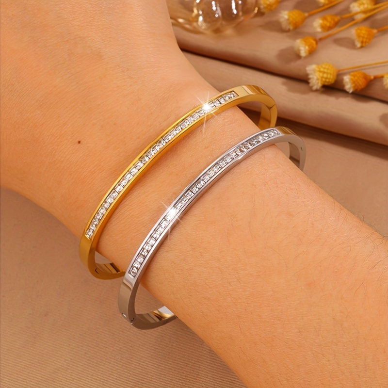 3pcs Fashion Stainless Steel Bangle Set, Stylish