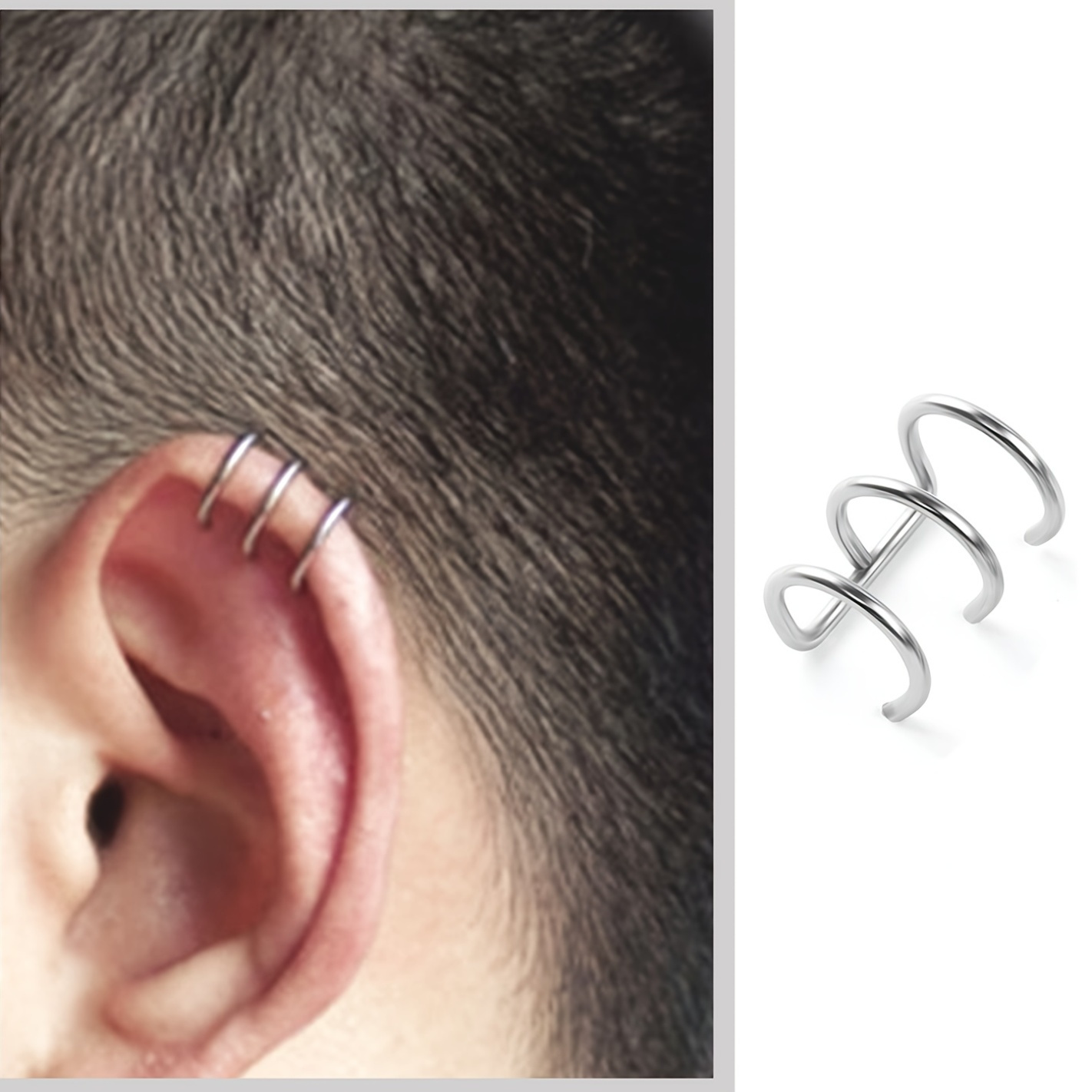 Women's U-Shaped Three-Ring Ear Clip, Adjustable Size
