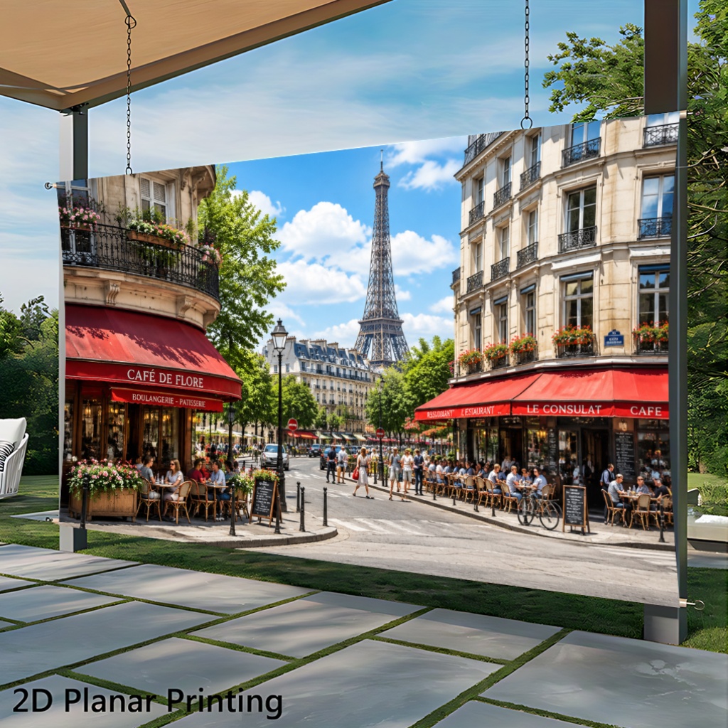 Paris Cafe and Eiffel Tower Polyester Backdrop Decoration