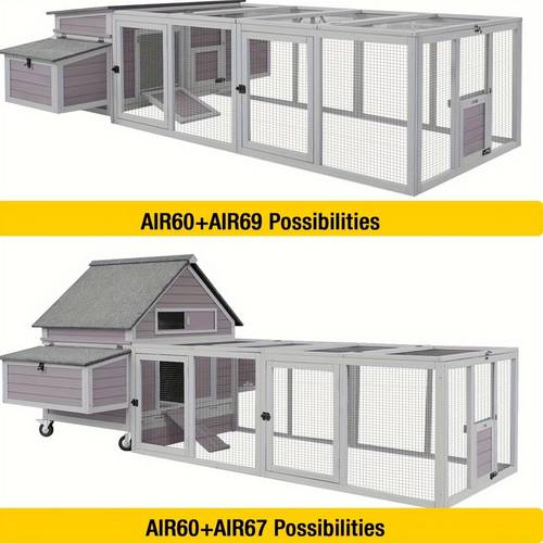 large cage 20 73 sq ft snake fox proof wooden chicken coop extension outdoor poultry enclosure with 4 big doors for easy feeding cleaning for chickens ducks rabbits no power required