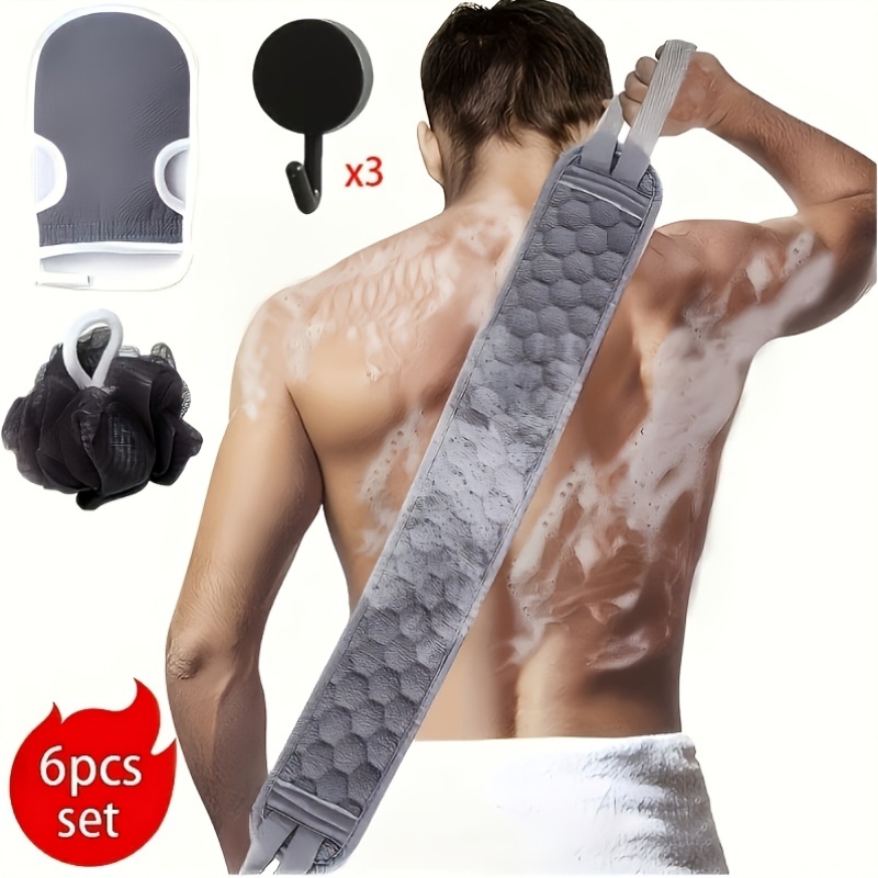 6pcs Exfoliating Loofah Back Scrubber Set with Hooks