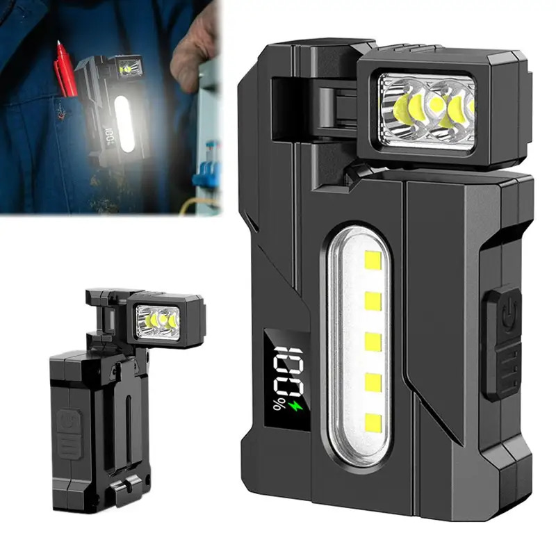 TEMU Multi-functional Flashing Led Flashlight, Rotating Design, Pocket Flashlight Supports Usb-c Charging. Side Lights/red And Blue Lights, Metal ,