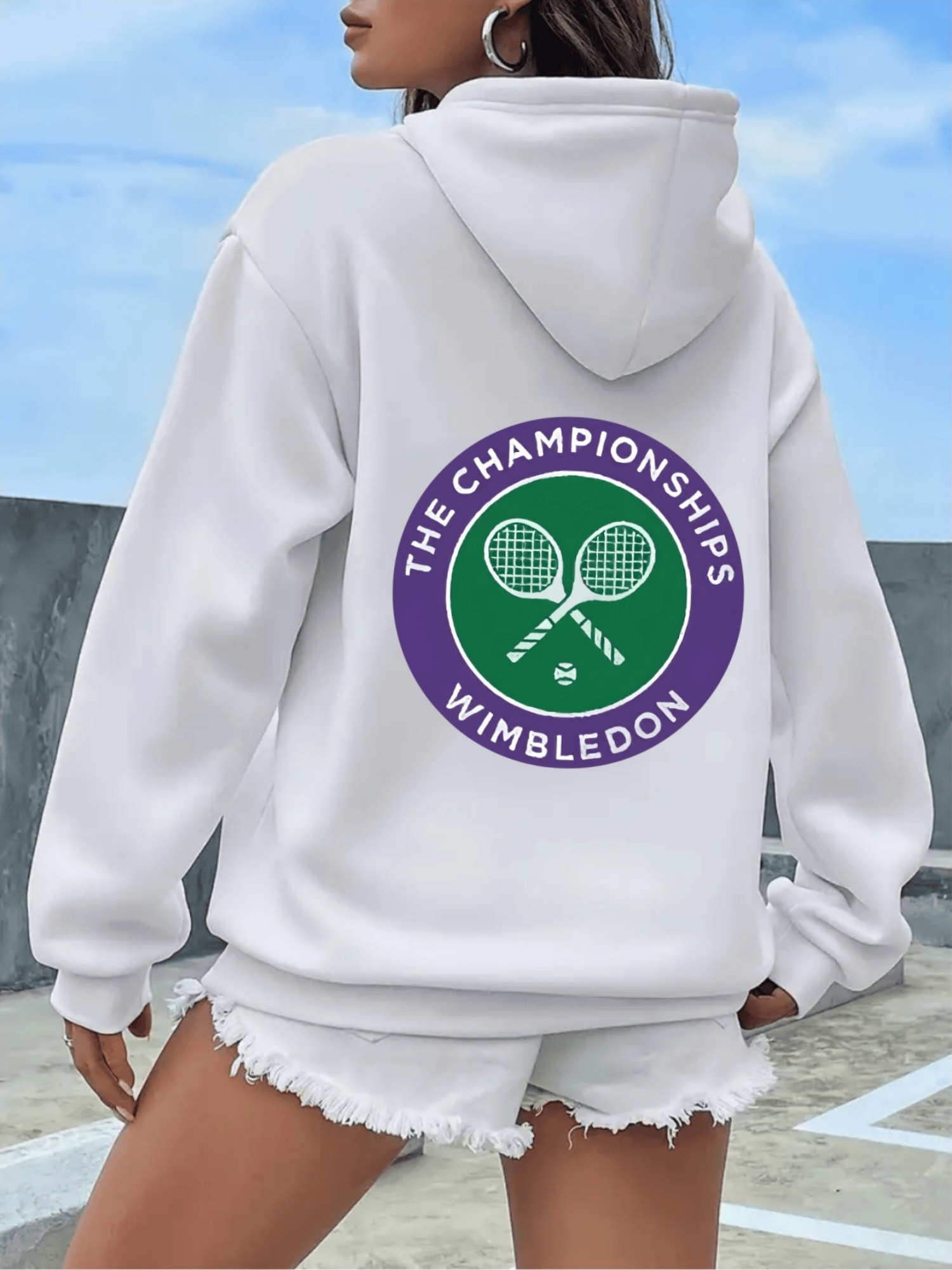 Camisola de     para Mulheres -    , Estampa Casual nas   com Design de   e Raquete,   para Festas e Vestuário Casual, Camisola de   as  | Camisola| Camisola com Bolso Frontal
