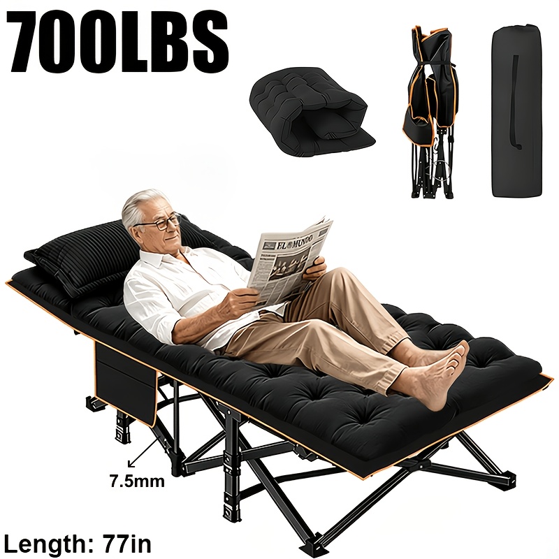 TEMU Comfortable And Portable Outdoor Folding Bed, Extra-large And Thickened Camping Bed, Space-saving Foldable Guest Bed, 700/600/500/220 Lbs Load