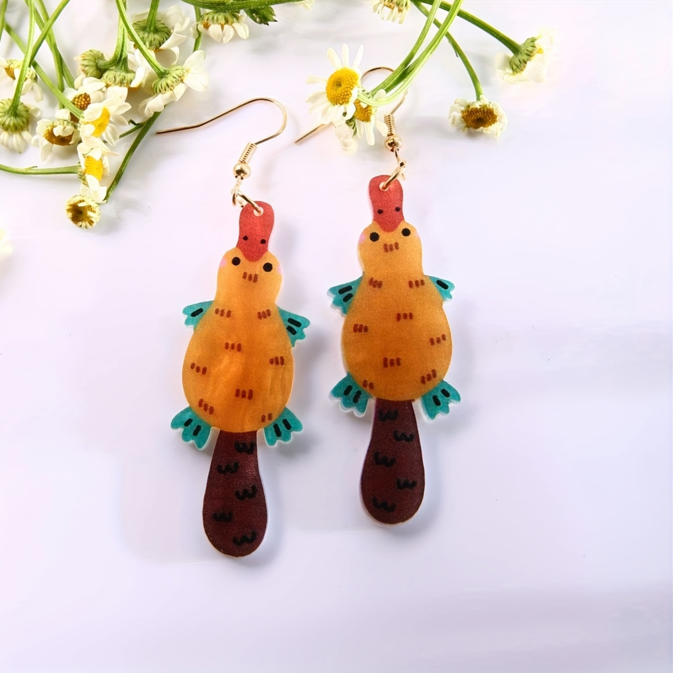 Handmade Cute Duck Seed Bead Drop Earrings