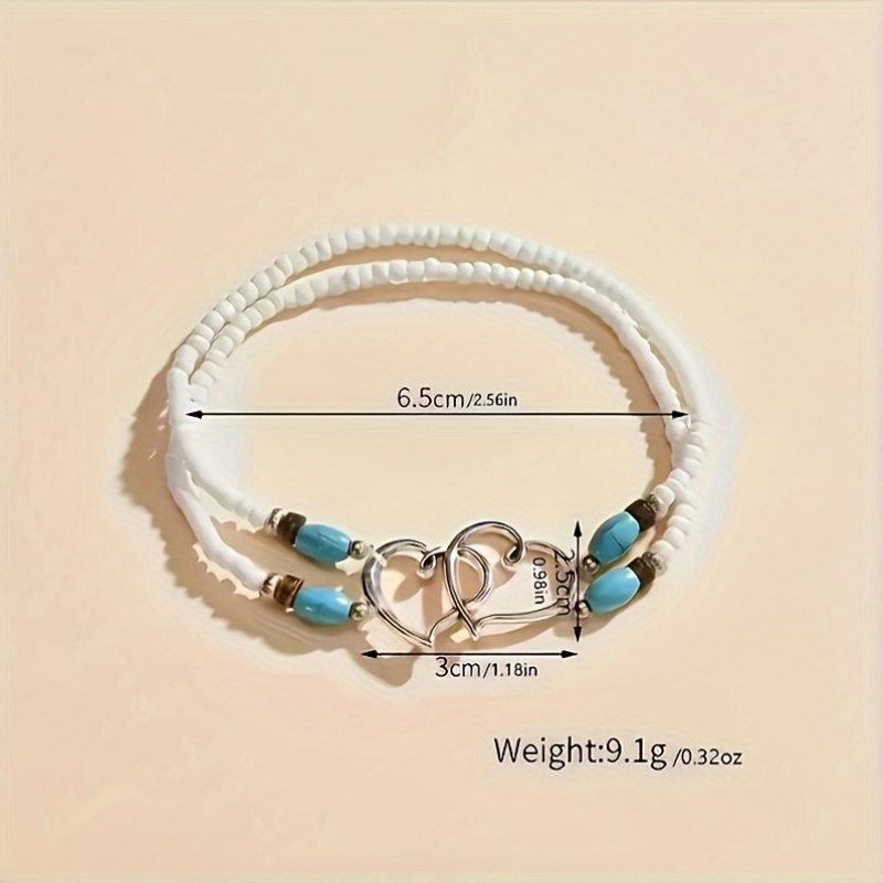 Bohemian Elastic Anklet Set, 3 Piece Natural Crystal Beaded Bracelets