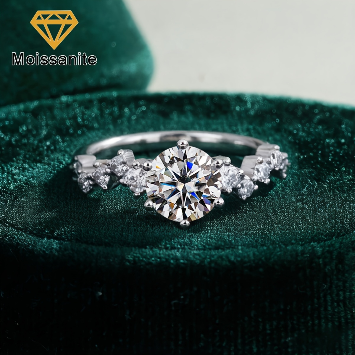 Women's Sparkling 1Ct Moissanite Wedding Engagement Ring, White-Golden Plated