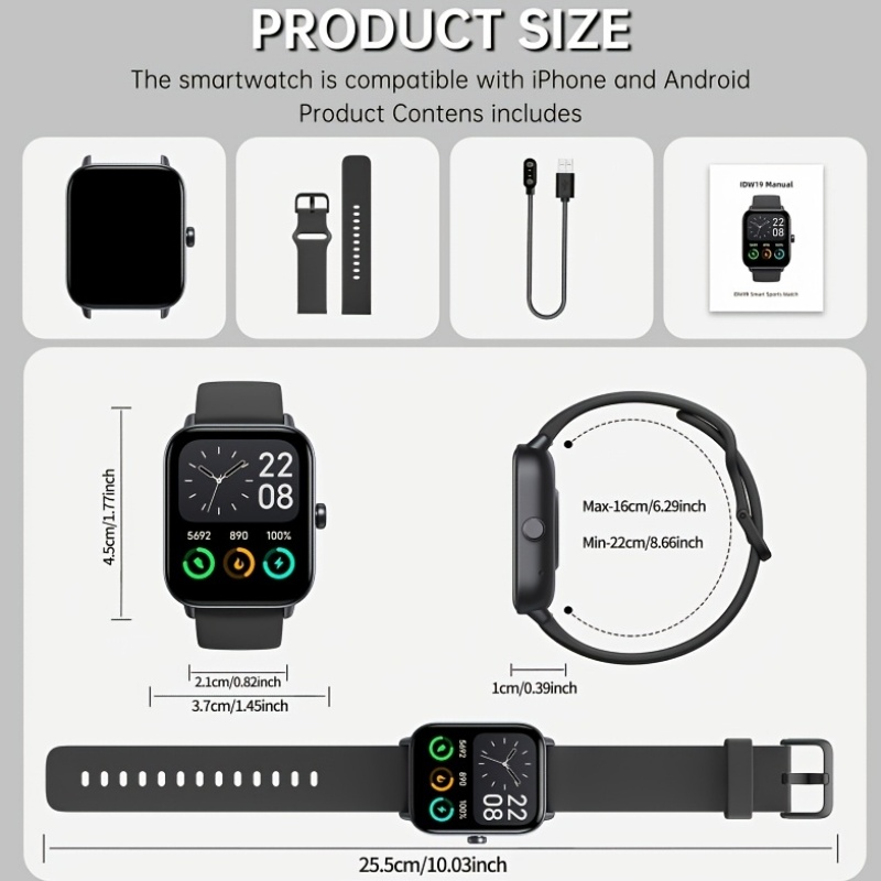 Montre Connectée 1.83 pouces Conçue pour Hommes et Femmes, avec une Mode Sport avec Plus de 100 Options, une en Silicone Confortable, Capacités de Suivi de Fitness, Notifications de Messages, Rappels d'Inactivité, Fonctions d'Alarme, un Localisateur de