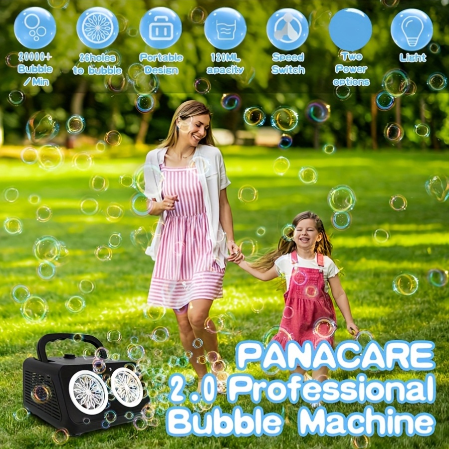 automatic bubble machine bubble blower with 2 fans 20000 bubbles per min electric bubble   toddlers operated by batteries with 10  solution bubble toys for outdoor details 7