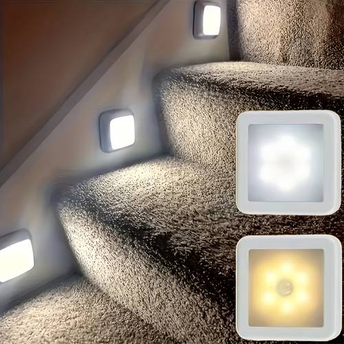 1pc 6 led motion sensor stair wall light 1pc wireless night light for under cabinet hallway stairs closet kitchen christmas indoor use 36v electronic components included battery not included ip44