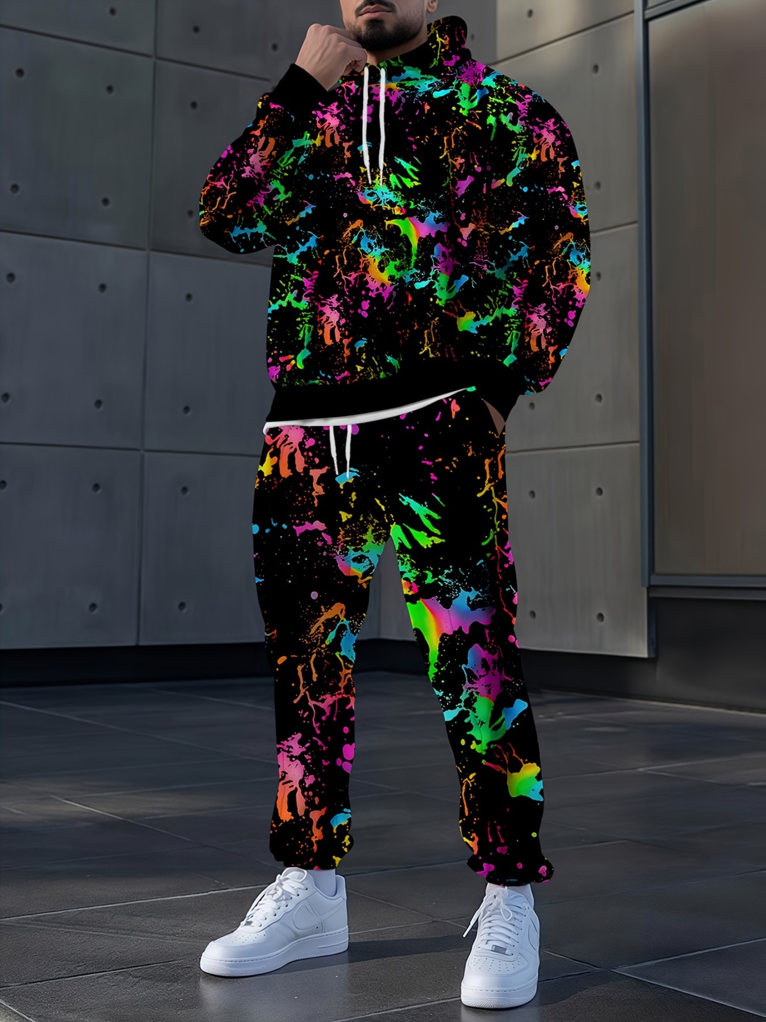 mens fashion casual graffiti full body 3d print hooded long Temu