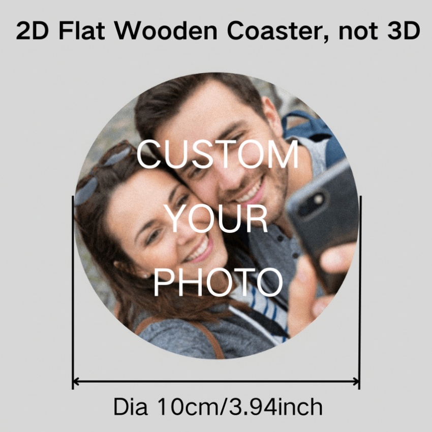 TEMU 4pcs Set Personalized Photo Coasters With Laser-cut Dark Edges & Wood Suitable For Decor, Table Protectors, Picture Drink Coaster Holders For