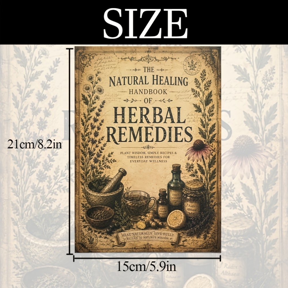 TEMU Livre de médecine à base de plantes : Manuel vintage de relaxation à base de plantes avec guide des plantes médicinales, remèdes traditionnels,