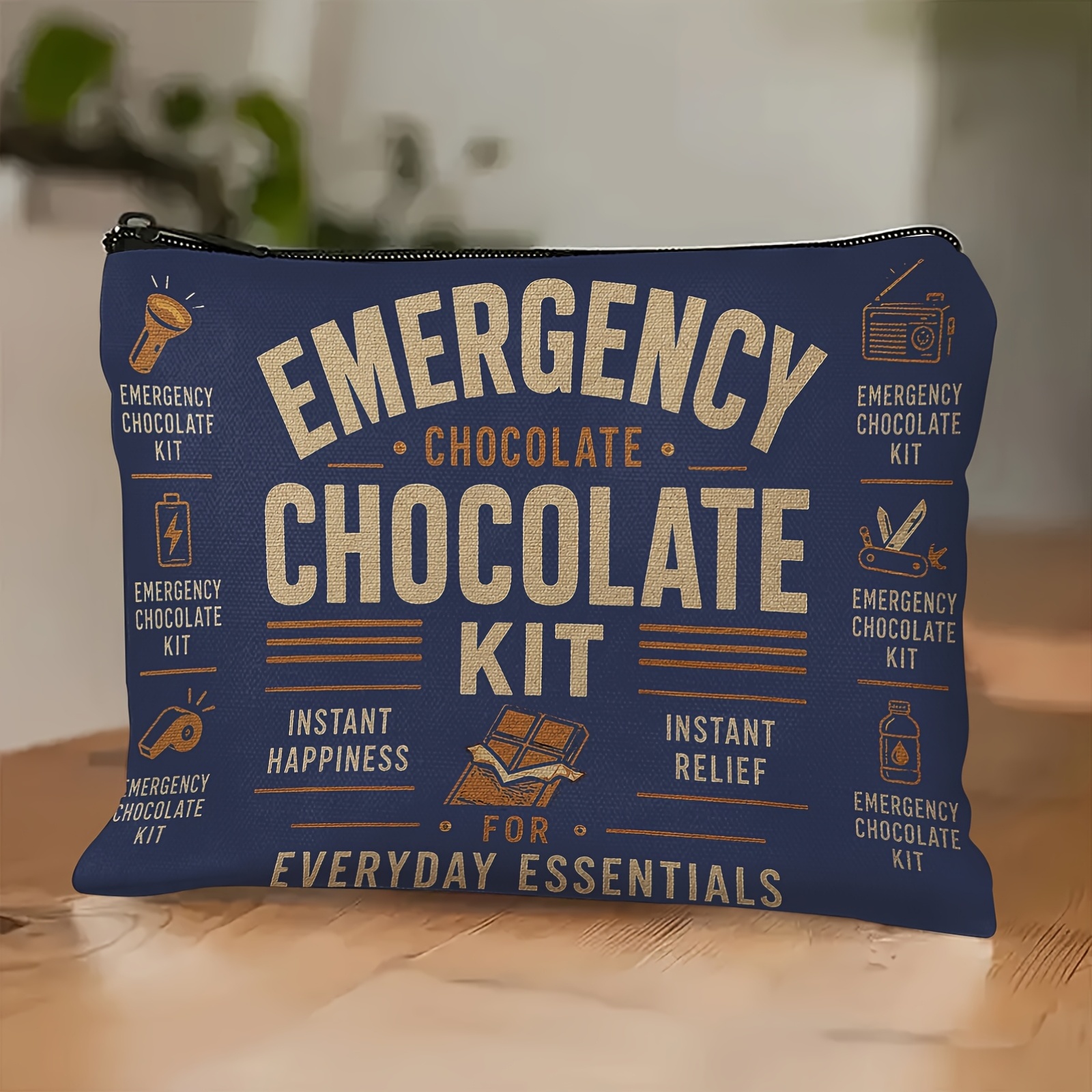 TEMU Printed Toiletry Bag/makeup Bag, Featuring English Slogans, Chocolate And Various Tool Patterns, Double-sided Printing, Suitable For Storing