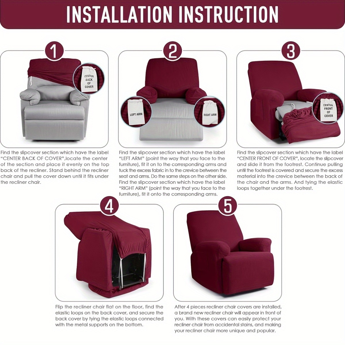 Lot De 6 Housses De Fauteuil Inclinable 2 Places En Velours Doux Et épais Extensible Avec Poche