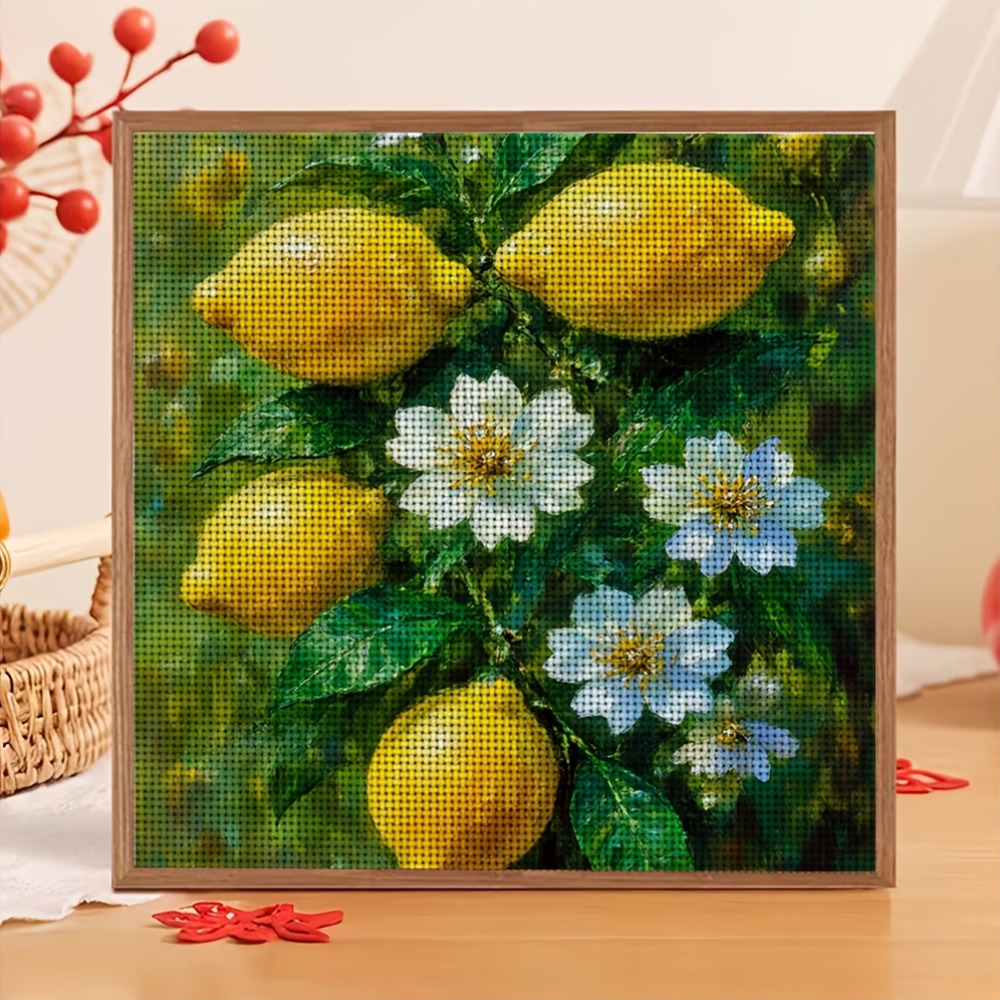 Cross-Stitch Kit Without Frame, Yellow Lemons and White Flowers Design