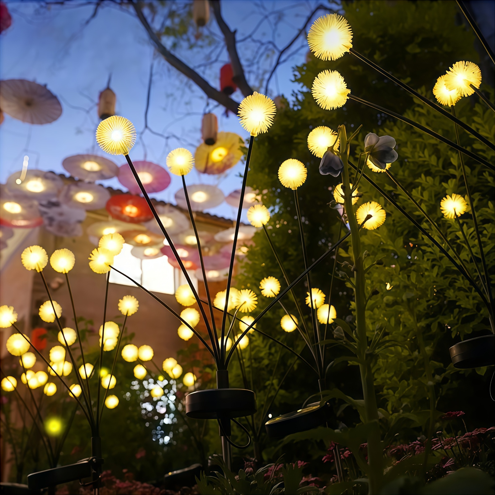   solar dandelion garden lights   warm white led semi flush mount nickel battery solar powered outdoor landscape lighting for courtyard park and holiday decor landscape lighting warm white led solar powered light lights for decoratio Product details 6