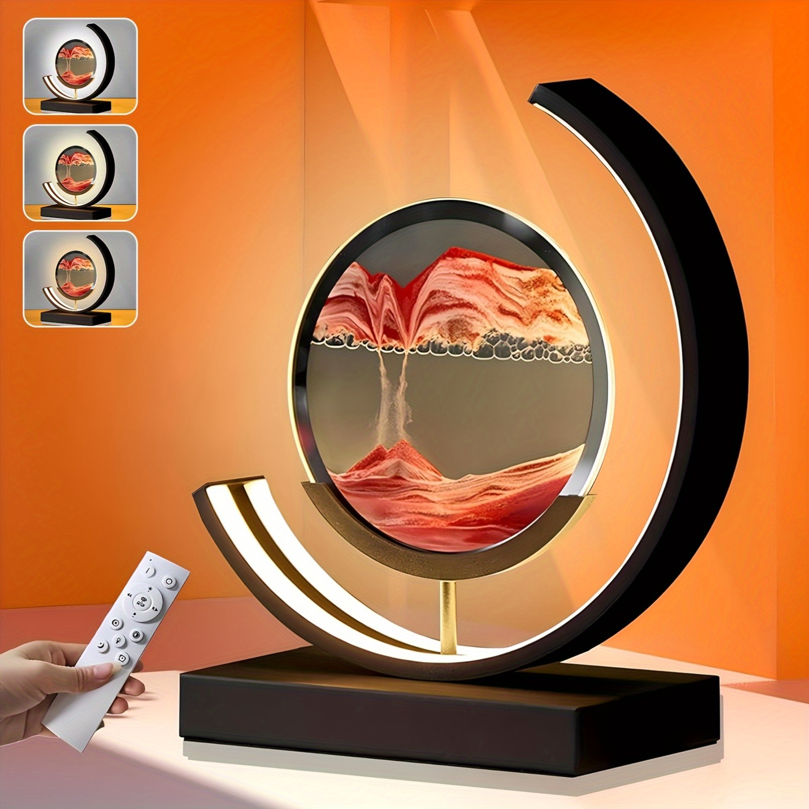 moving sand art lamp bedside lamp 3d round sand picture lamp 3 colors dimmable night light with remote control relaxing desktop for bedroom home decor and office