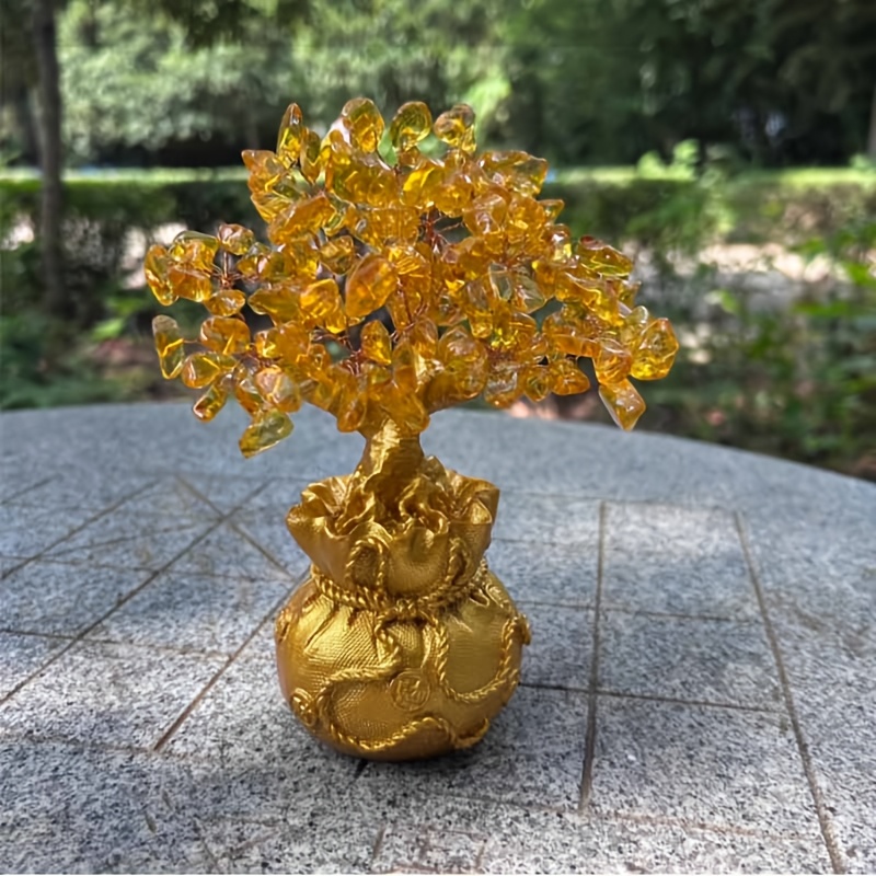 Image of Exquisite Resin , With Natural Crystal Leaves - Attracting Wealth And , Shui Decoration, Unique Business Gift, Wealth Symbol, Suitable For Reptile Habitat Trees