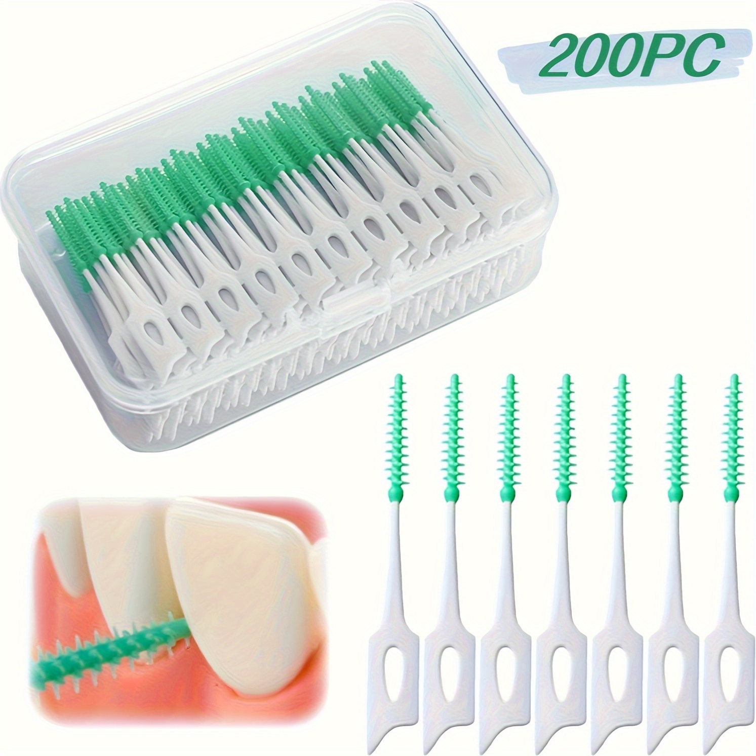 200pcs silicone interdental brushes soft disposable   suitable for teeth cleaning and braces maintenance