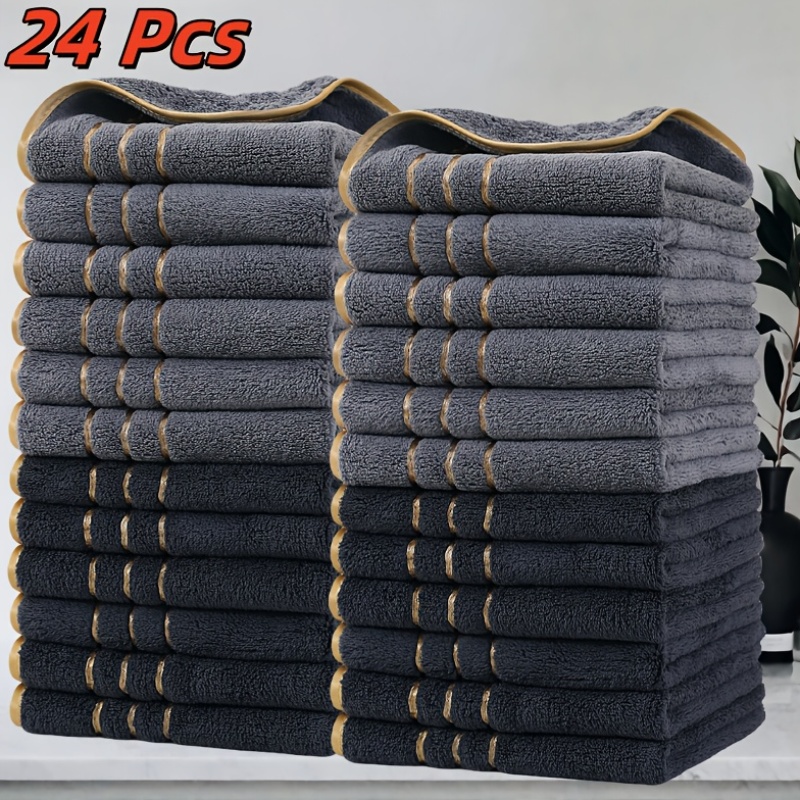 24pcs Golden Striped Square Towel Set 35cm*35cm, High Absorbency, Stain Removal and Drying Function, Microfiber, Vintage Style, Space Theme