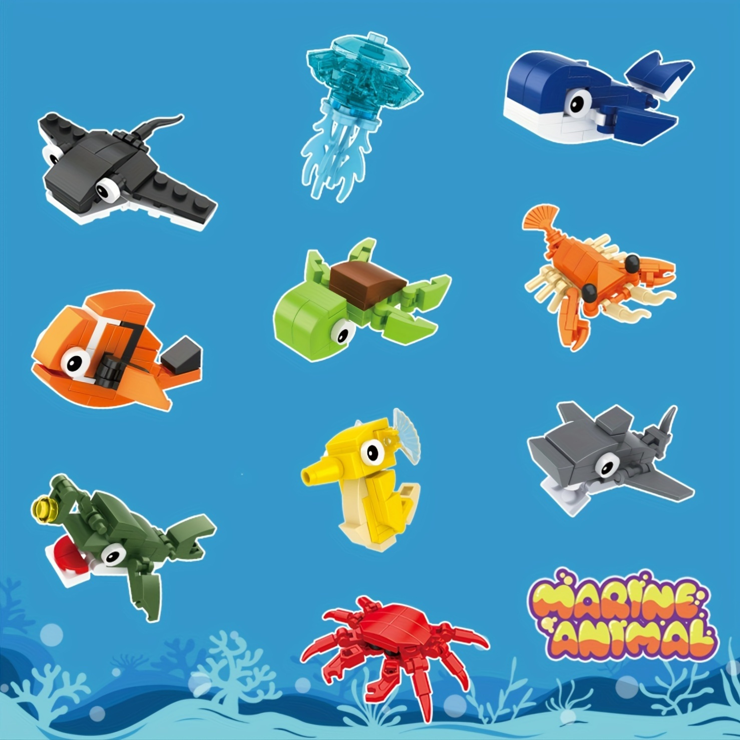 10pcs set educational marine animal building set seahorse Temu