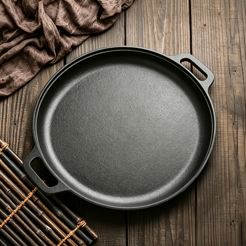 1pc Cast Iron Griddle - Pan For Pizza, Bbq, Pancakes- Compatible With All Stovetops, Ideal For Home Kitchen And Outdoor Cooking