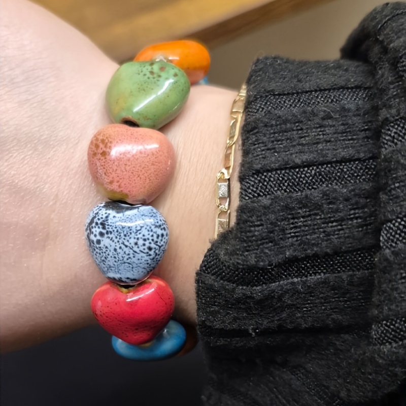 Heart-Shaped Beaded Elastic Bracelets, Daily Wear