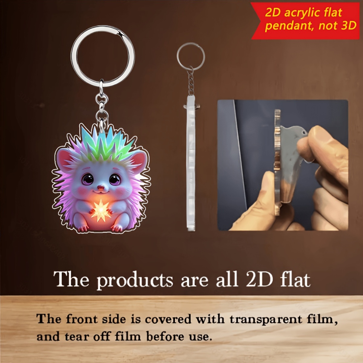 2D Flat Cute Hedgehog Keychain, Glow-In-The-Dark Feature